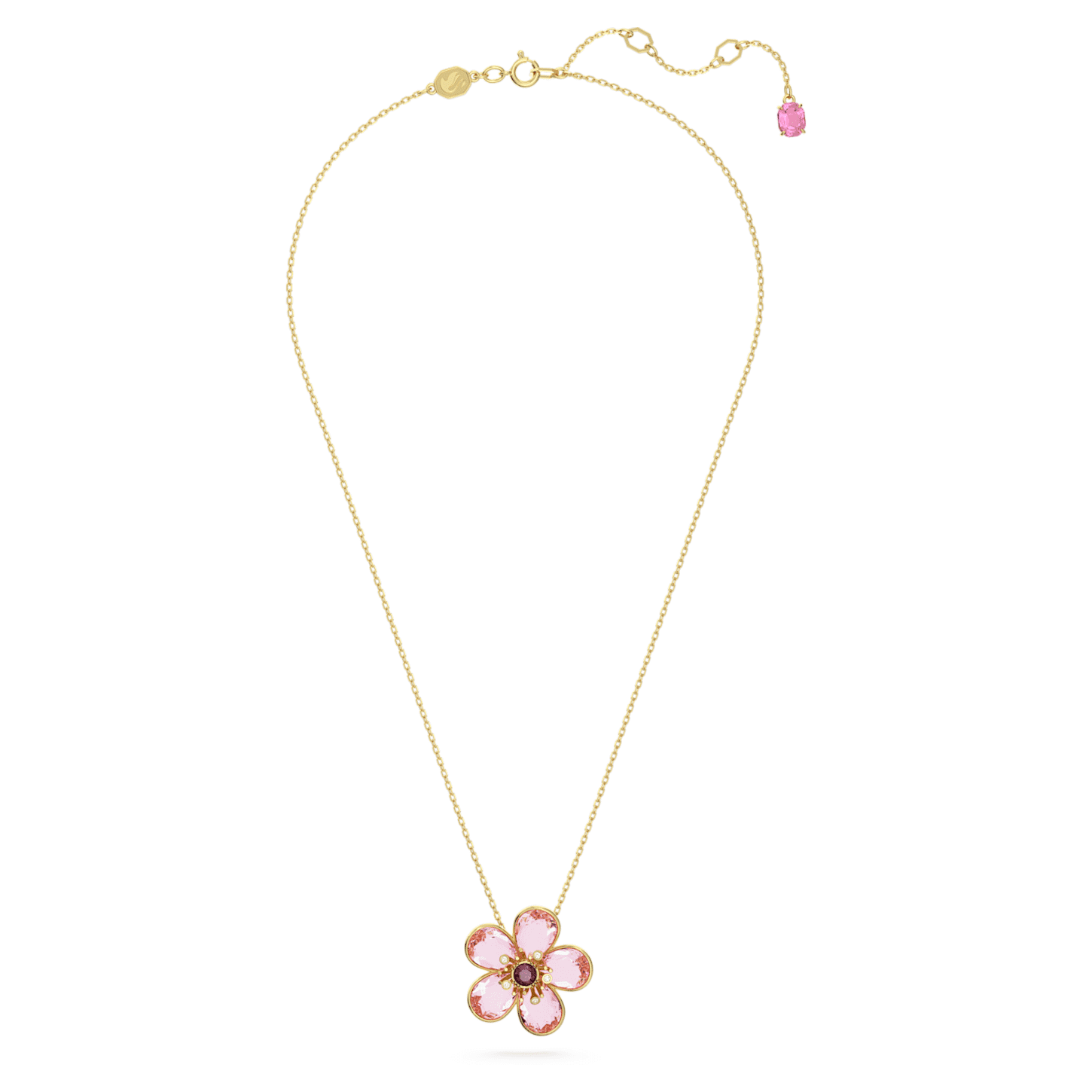 Florere pendant, Flower, Small, Pink, Goldtone plated Swarovski
