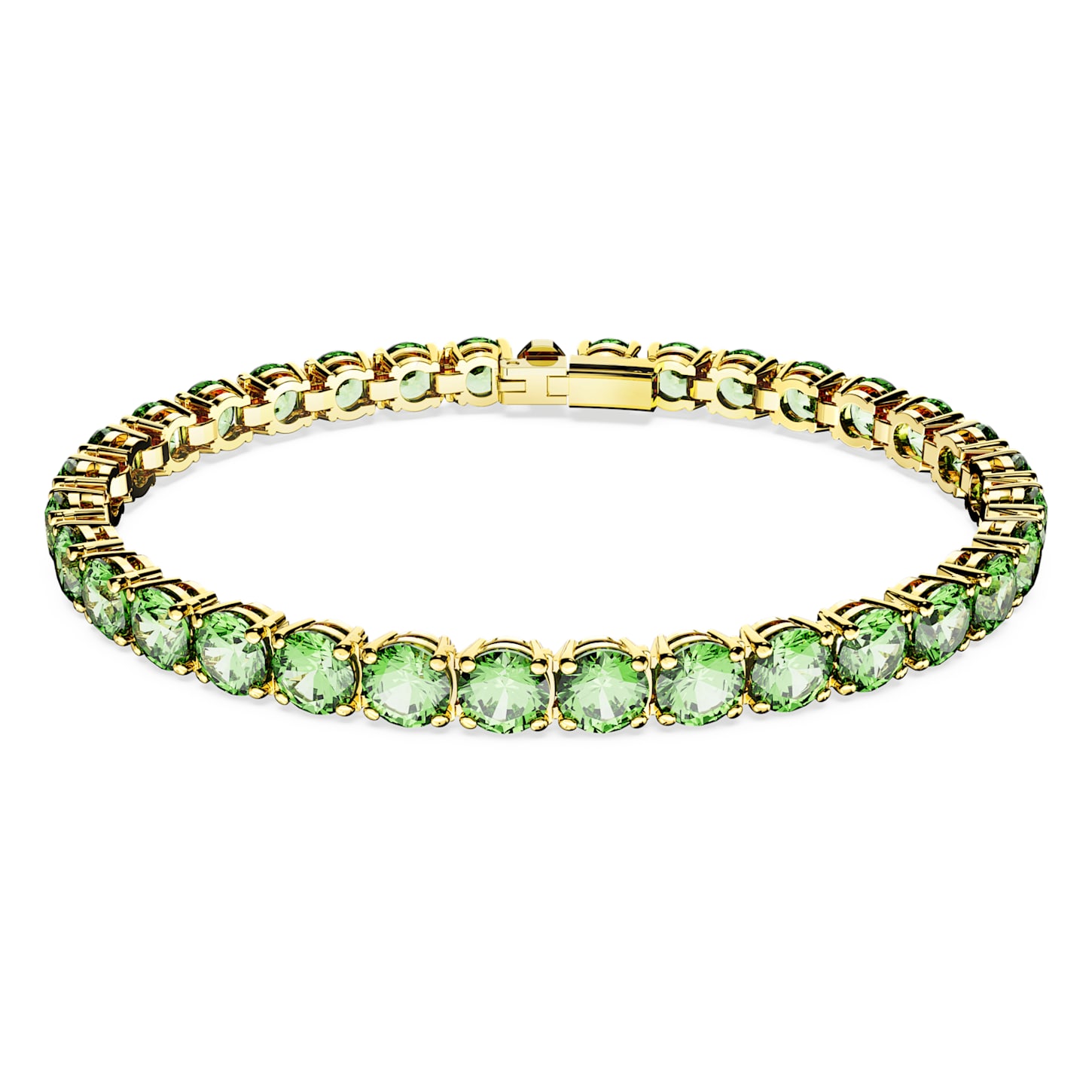 Matrix Tennis bracelet, Round cut, Medium, Green, Goldtone plated