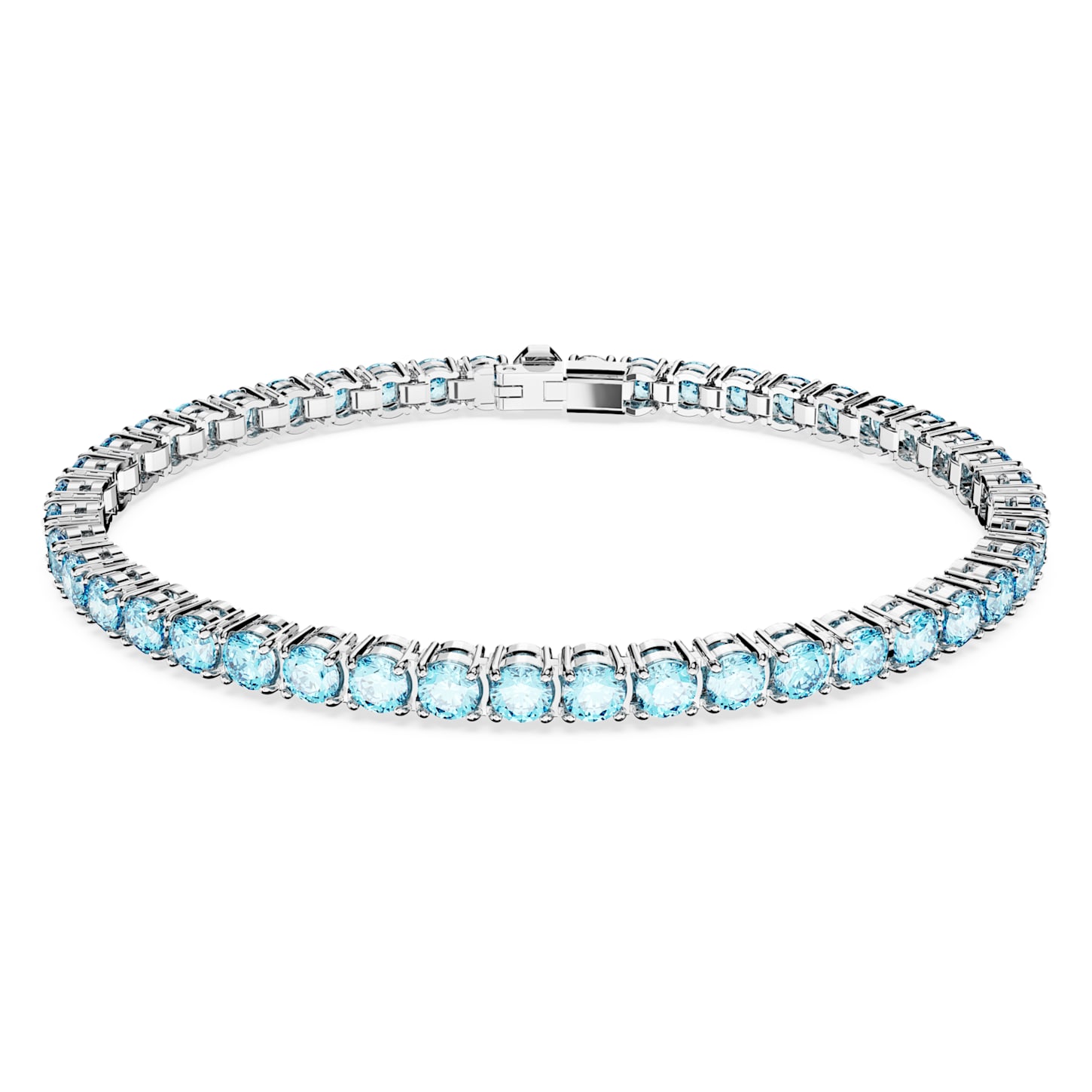 Matrix Tennis bracelet, Round cut, Medium, Blue, Rhodium plated Swarovski