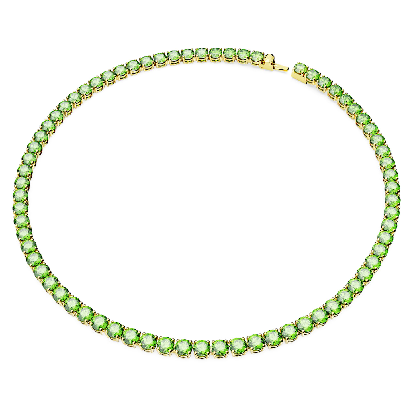 Matrix Tennis necklace, Round cut, Medium, Green, Goldtone plated