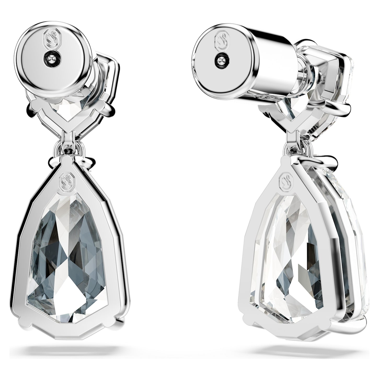 Mesmera drop earrings, Mixed cuts, White, Rhodium plated Swarovski