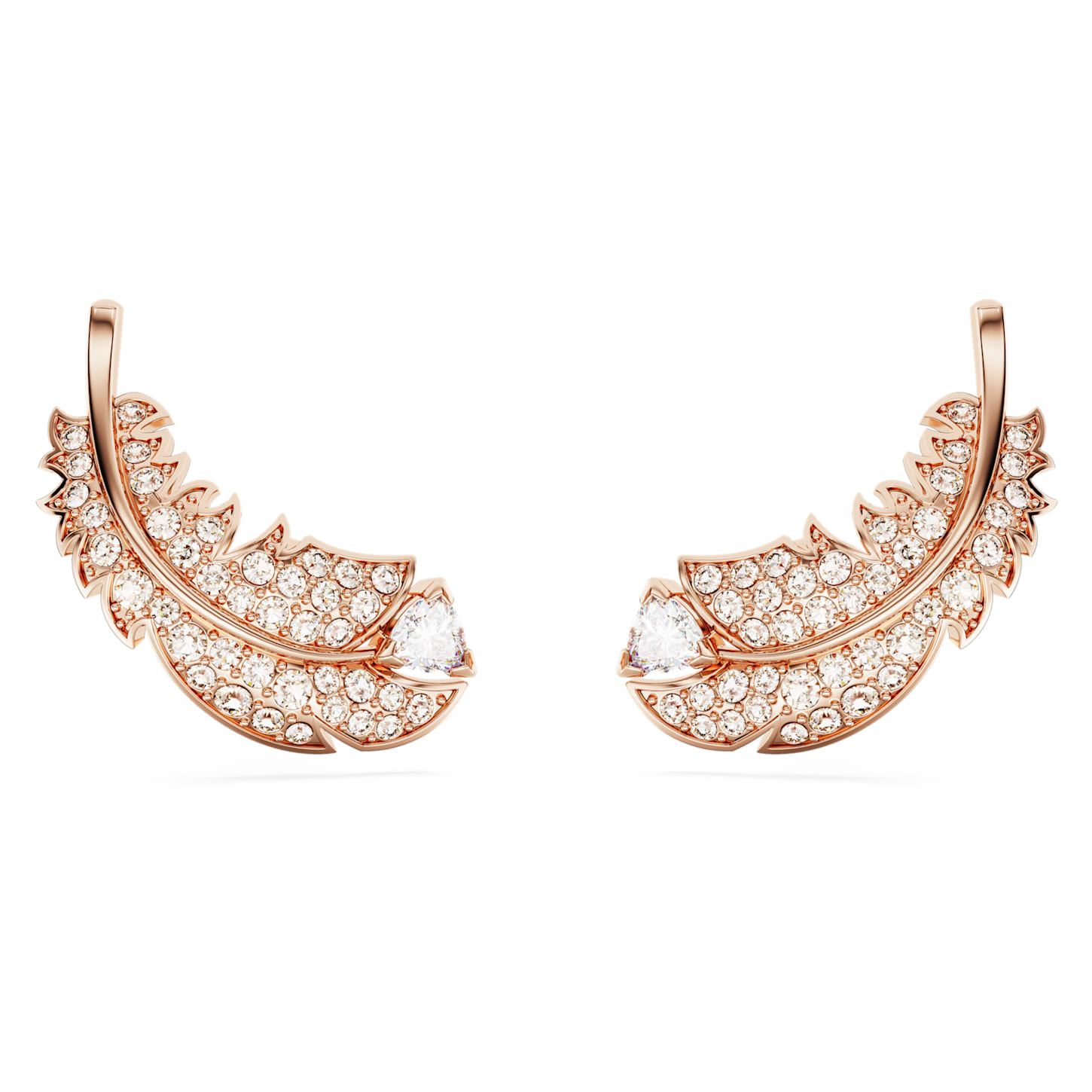 Nice stud earrings, Feather, White, Rose gold-tone plated | Swarovski