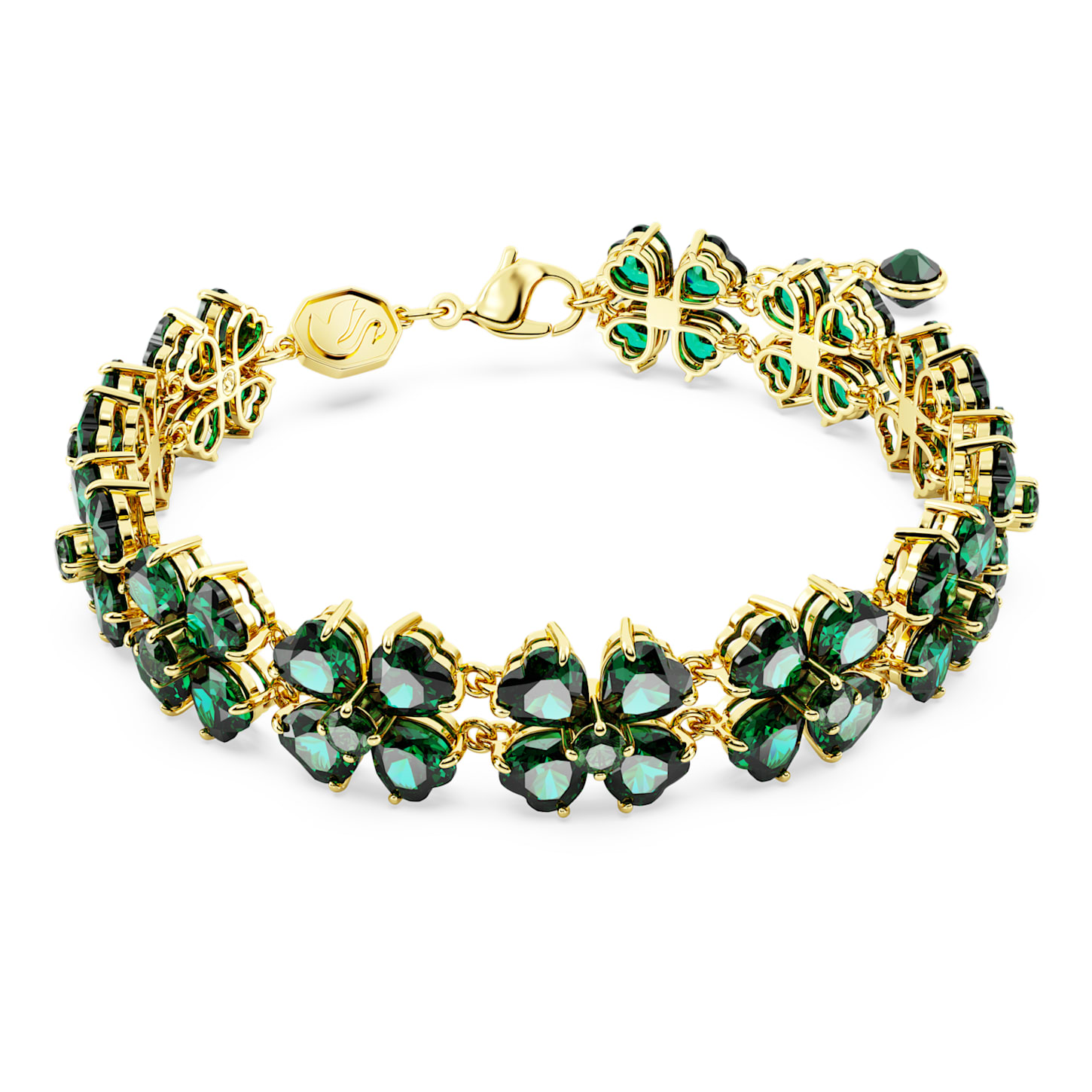 Idyllia bracelet, Mixed cuts, Multiple clover, Green, Gold-tone plated ...