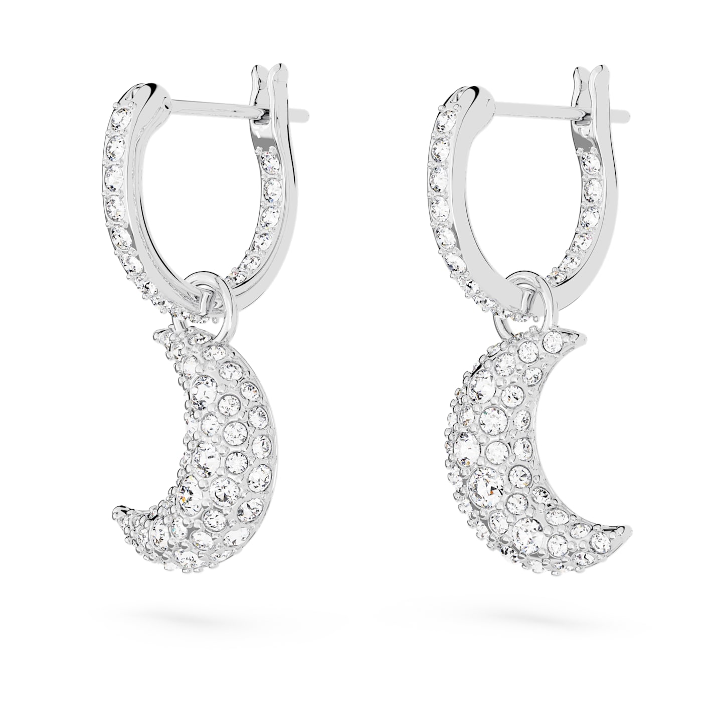 Luna drop earrings, Moon, White, Rhodium plated | Swarovski