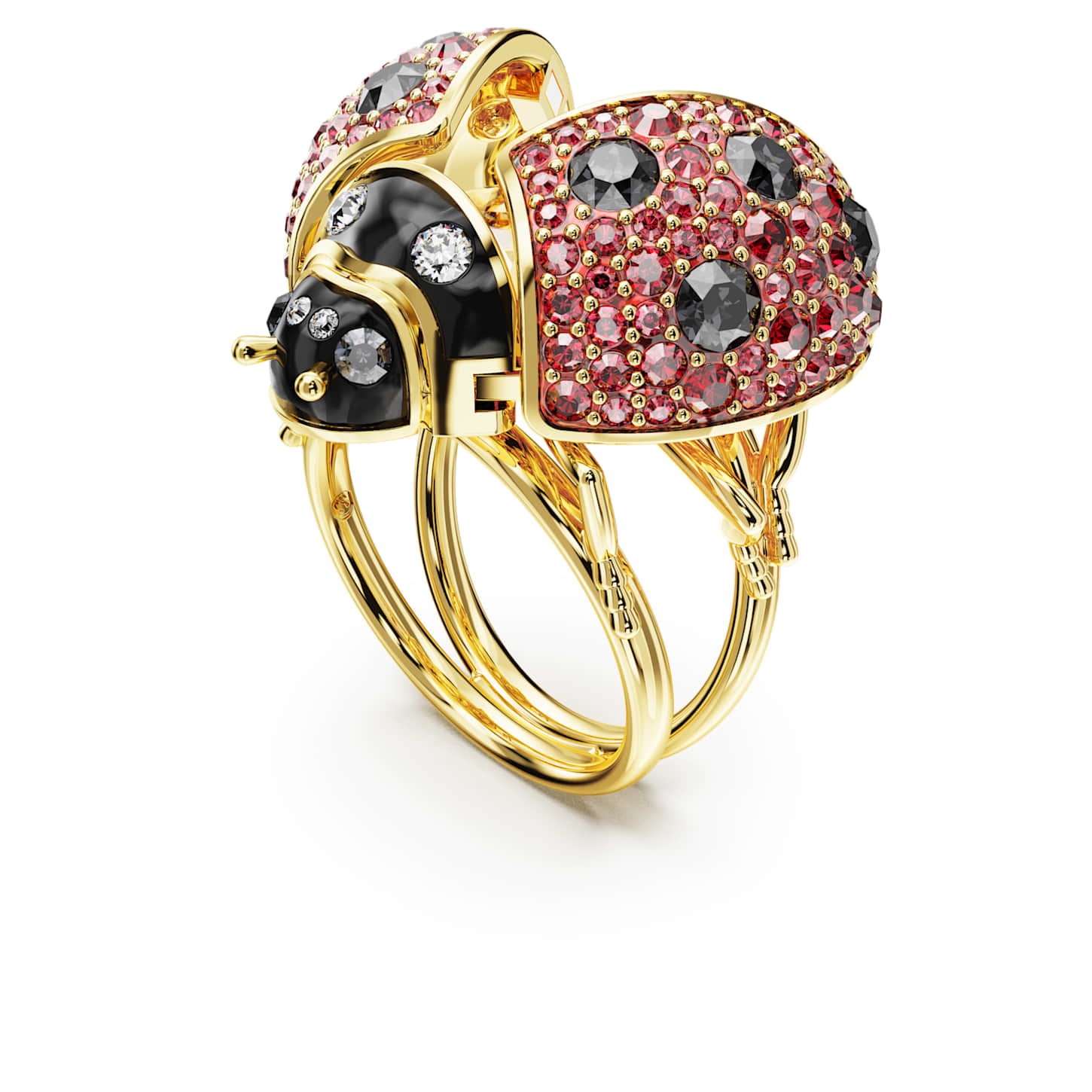 Idyllia cocktail ring, Ladybug, Red, Goldtone plated Swarovski
