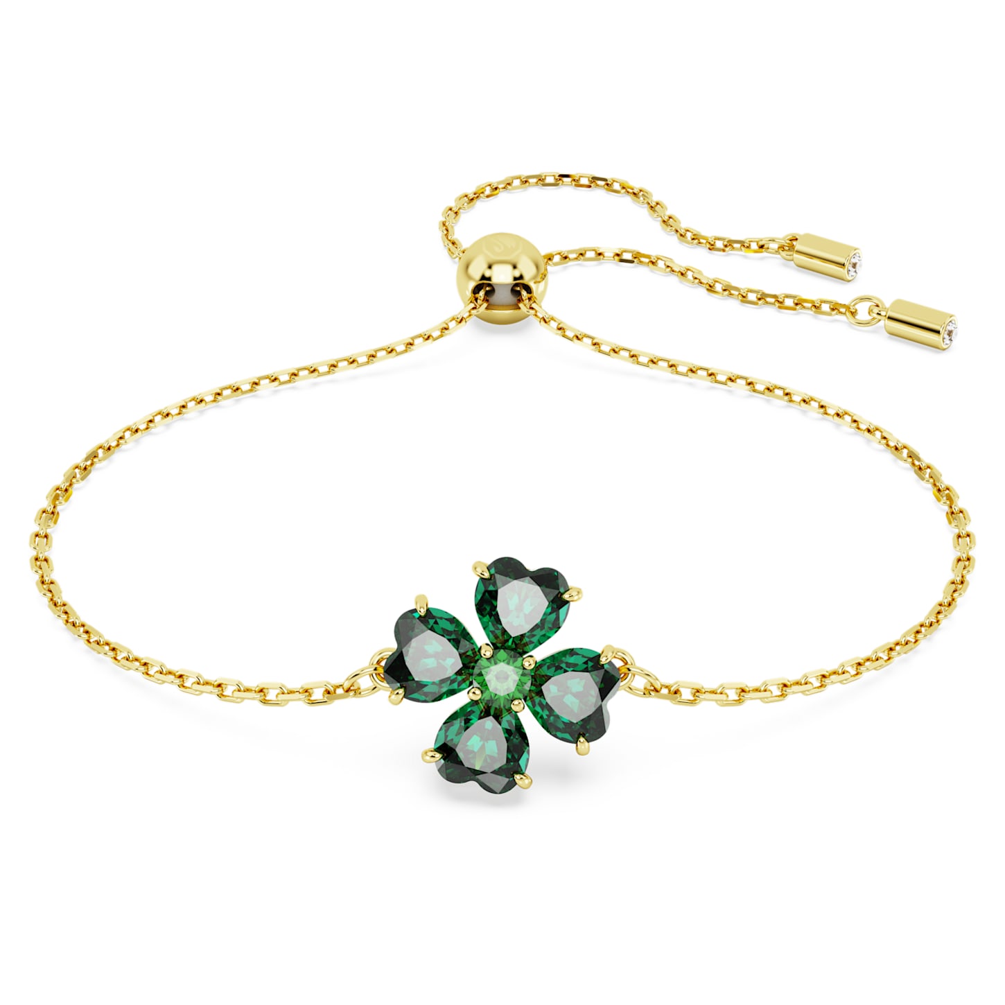 Idyllia bracelet, Mixed cuts, Clover, Green, Gold-tone plated | Swarovski