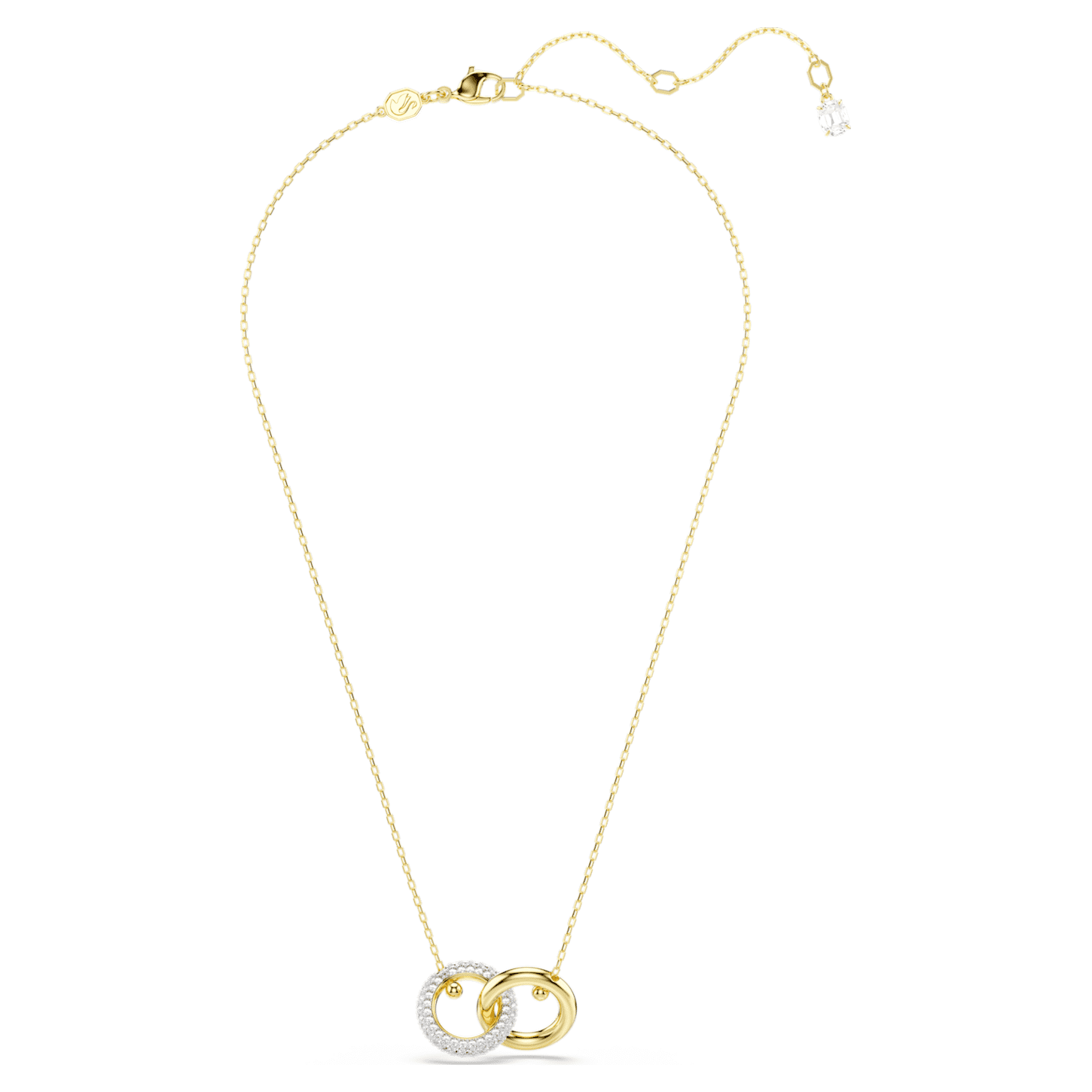 Dextera pendant, Interlocking loop, White, Goldtone plated Swarovski