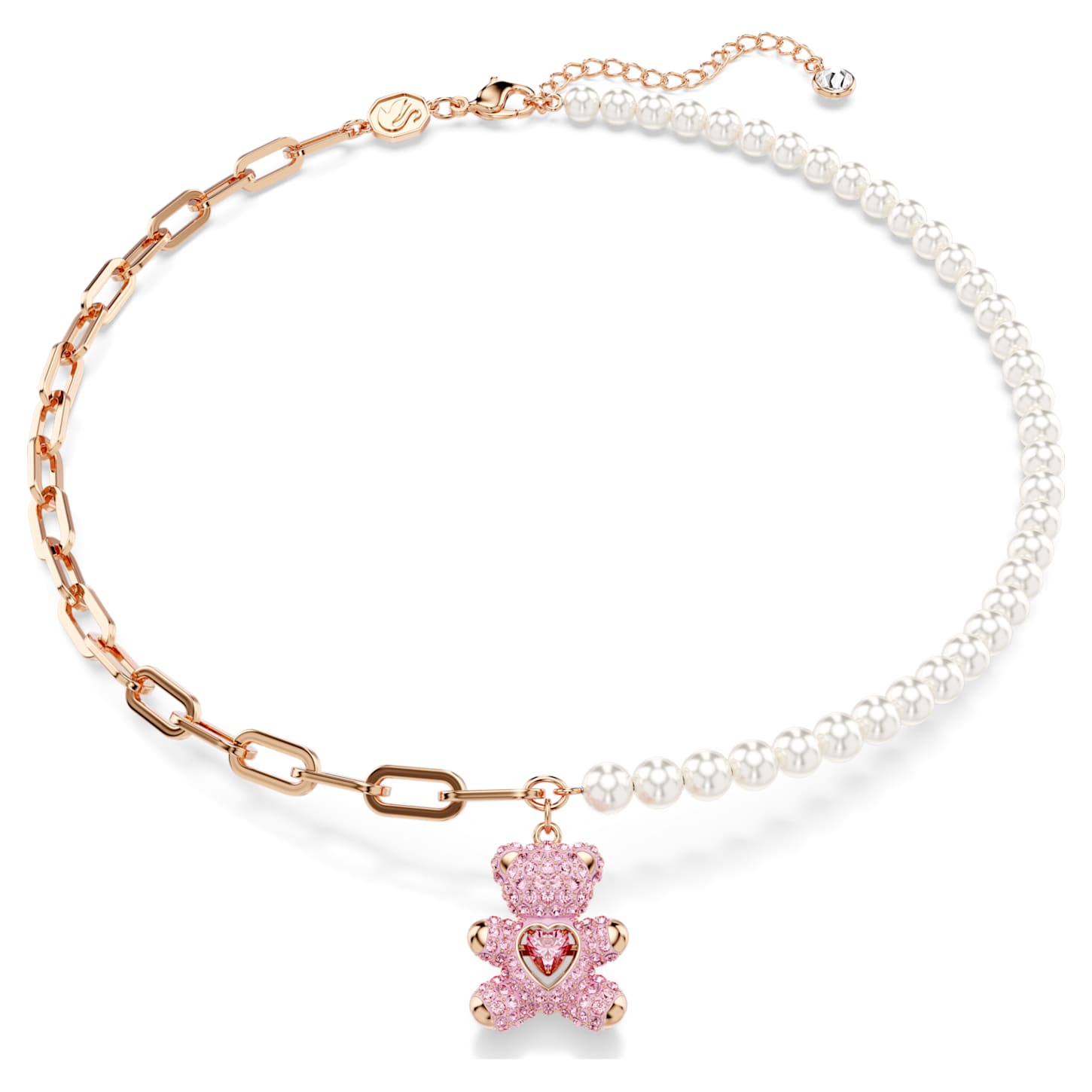 Teddy pendant, Bear, Pink, Rose goldtone plated Swarovski