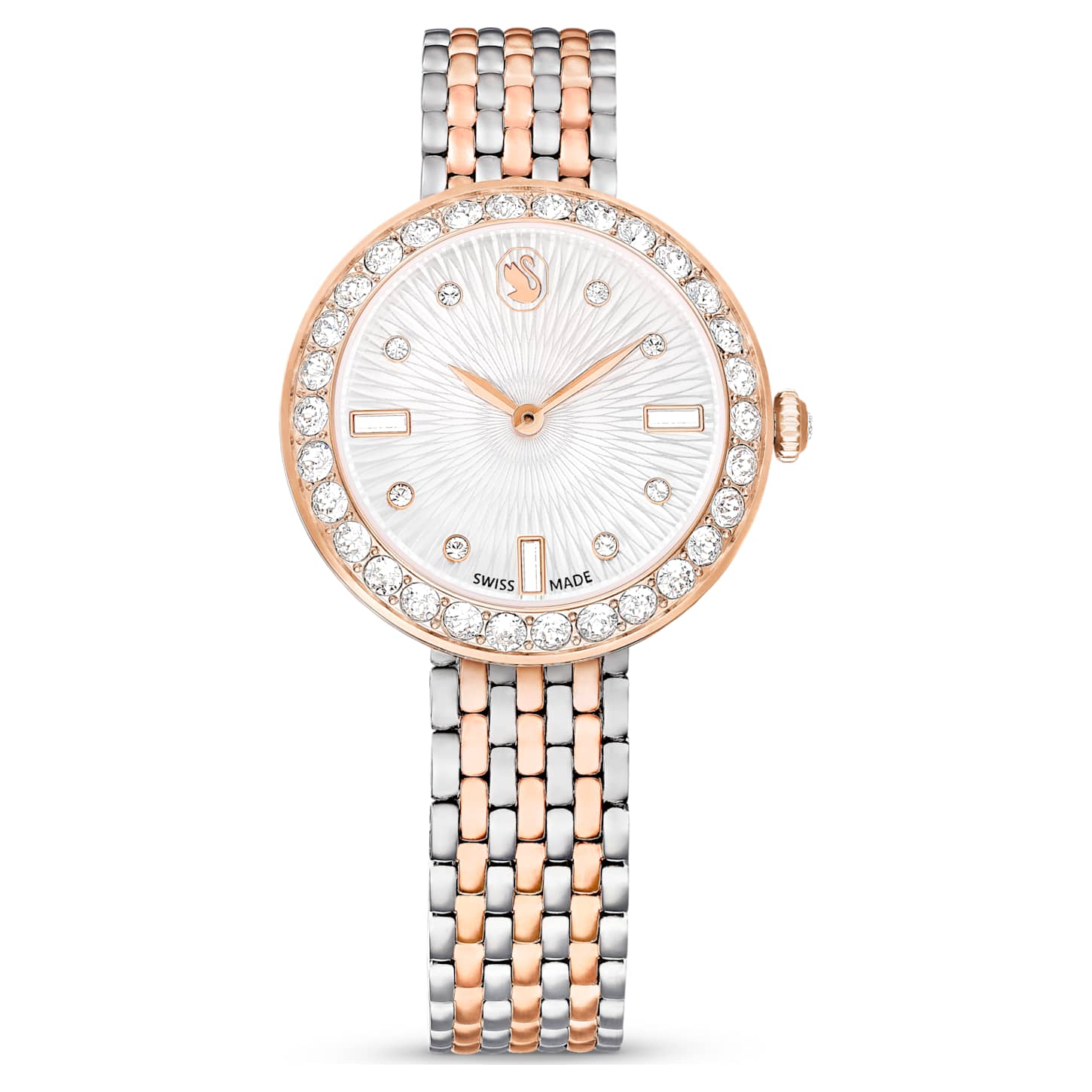 Swarovski Matrix tennis 7-link watch, Swiss Made, Metal bracelet, Rose gold tone, Mixed metal finish