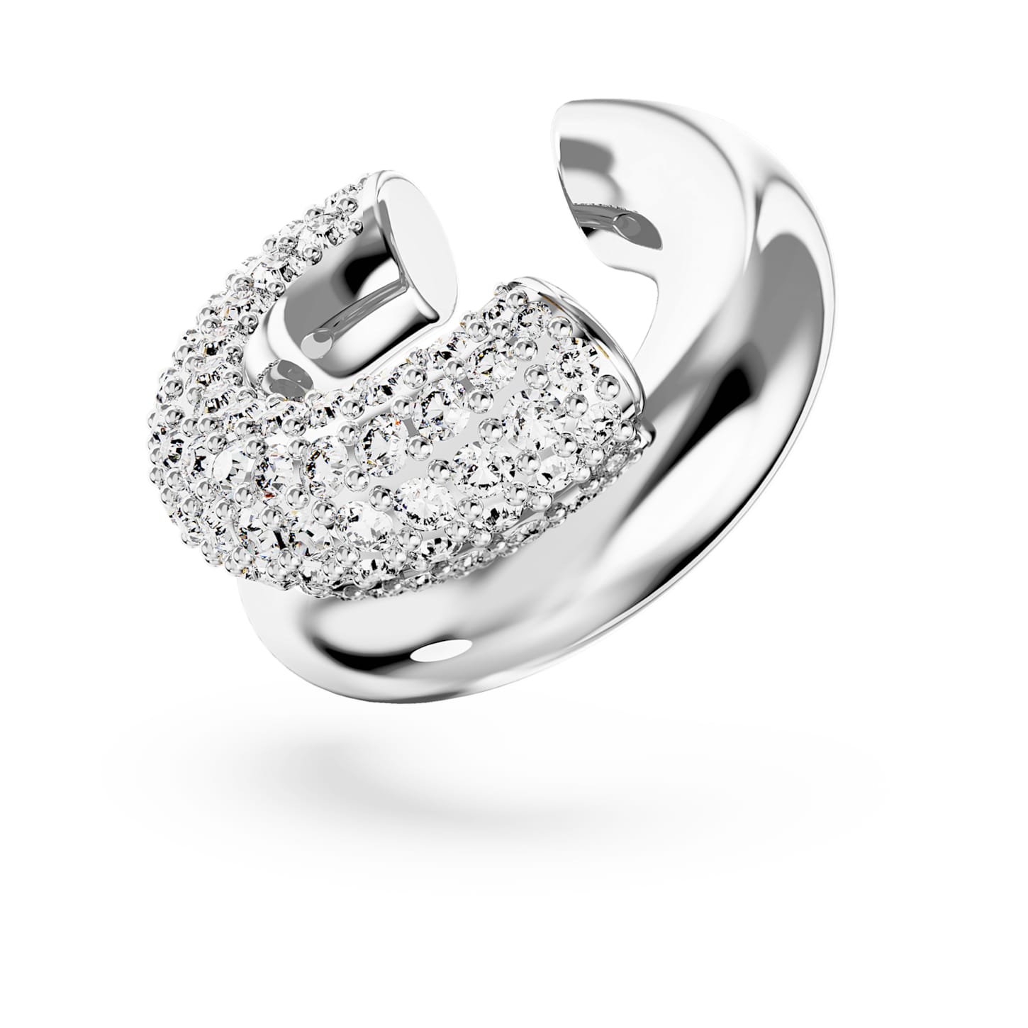 Dextera ear cuff, White, Rhodium plated Swarovski