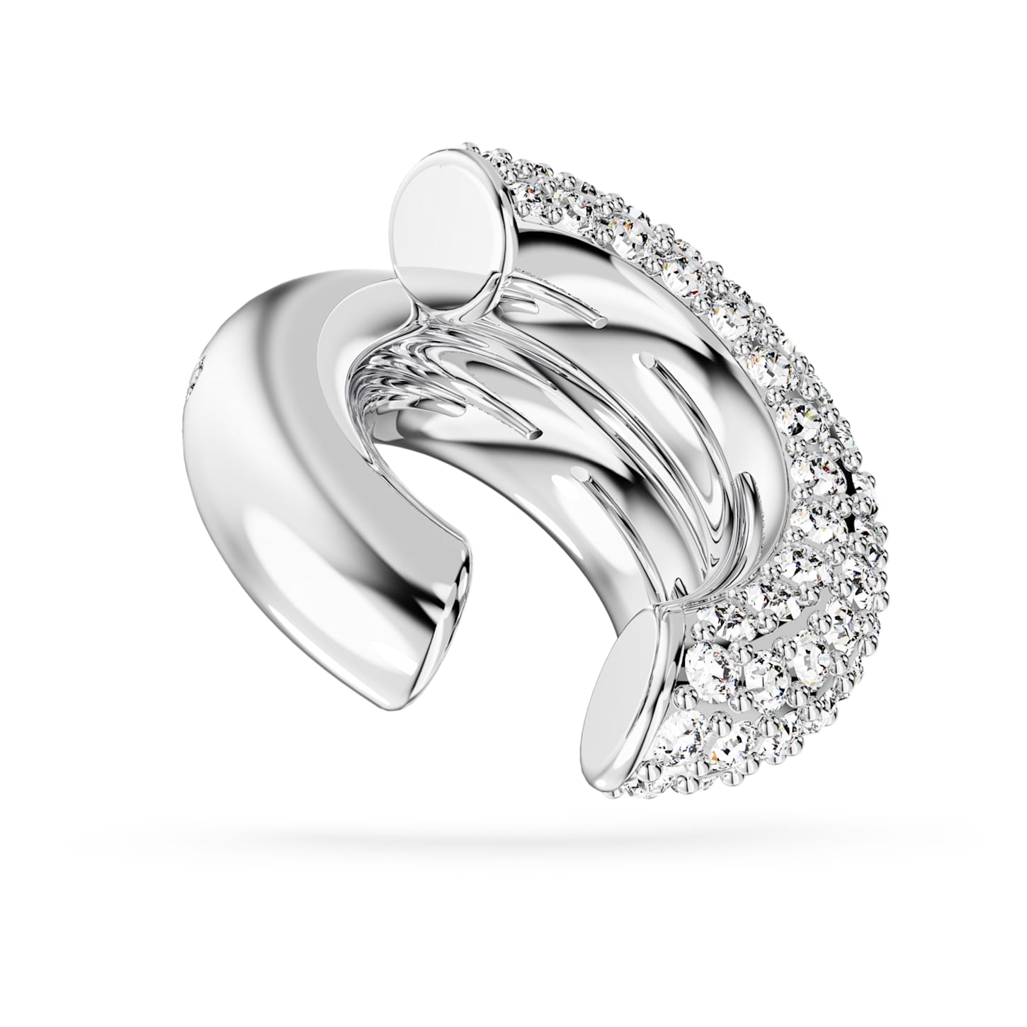 Dextera ear cuff, White, Rhodium plated Swarovski