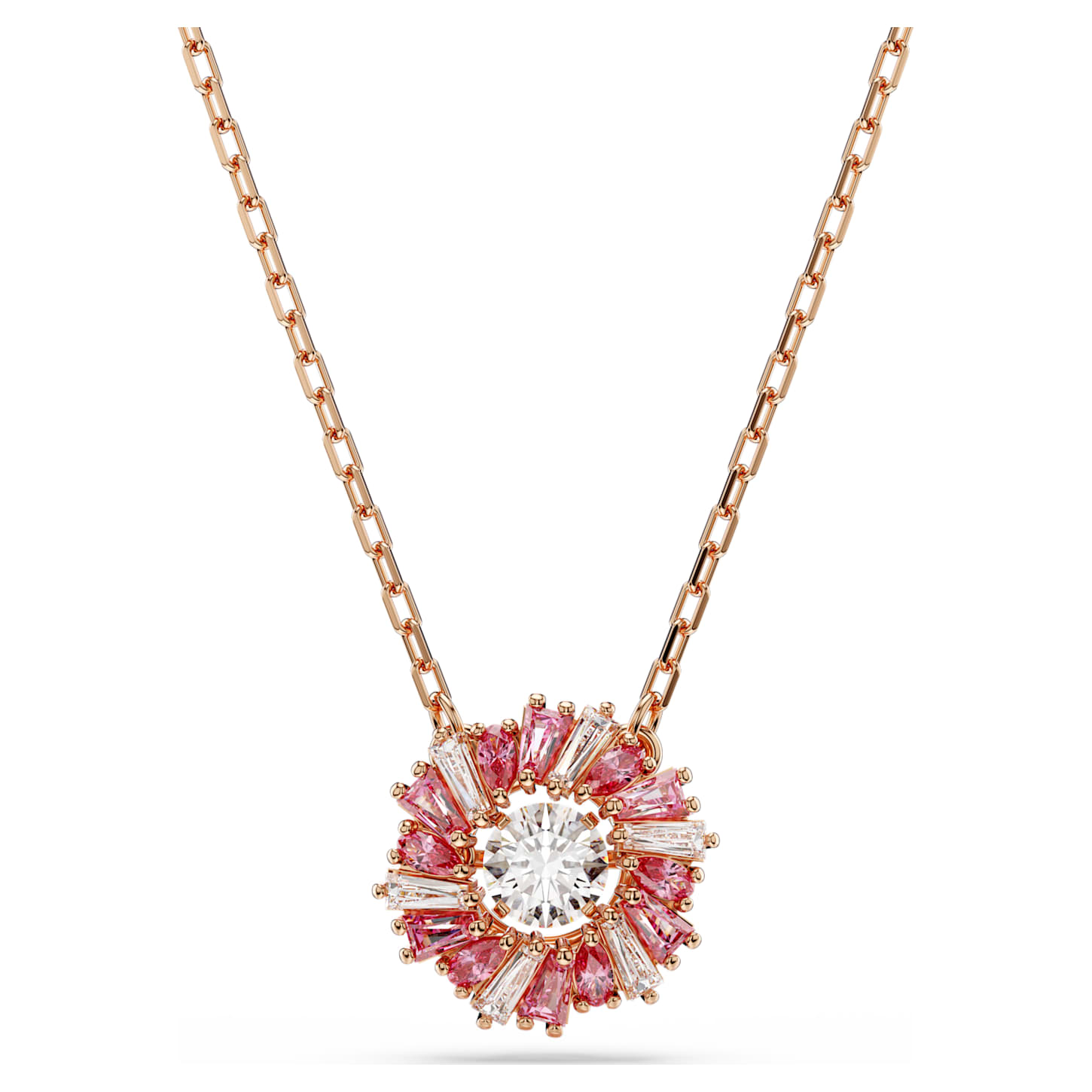 Idyllia pendant, Mixed cuts, Flower, Pink, Rose gold-tone plated