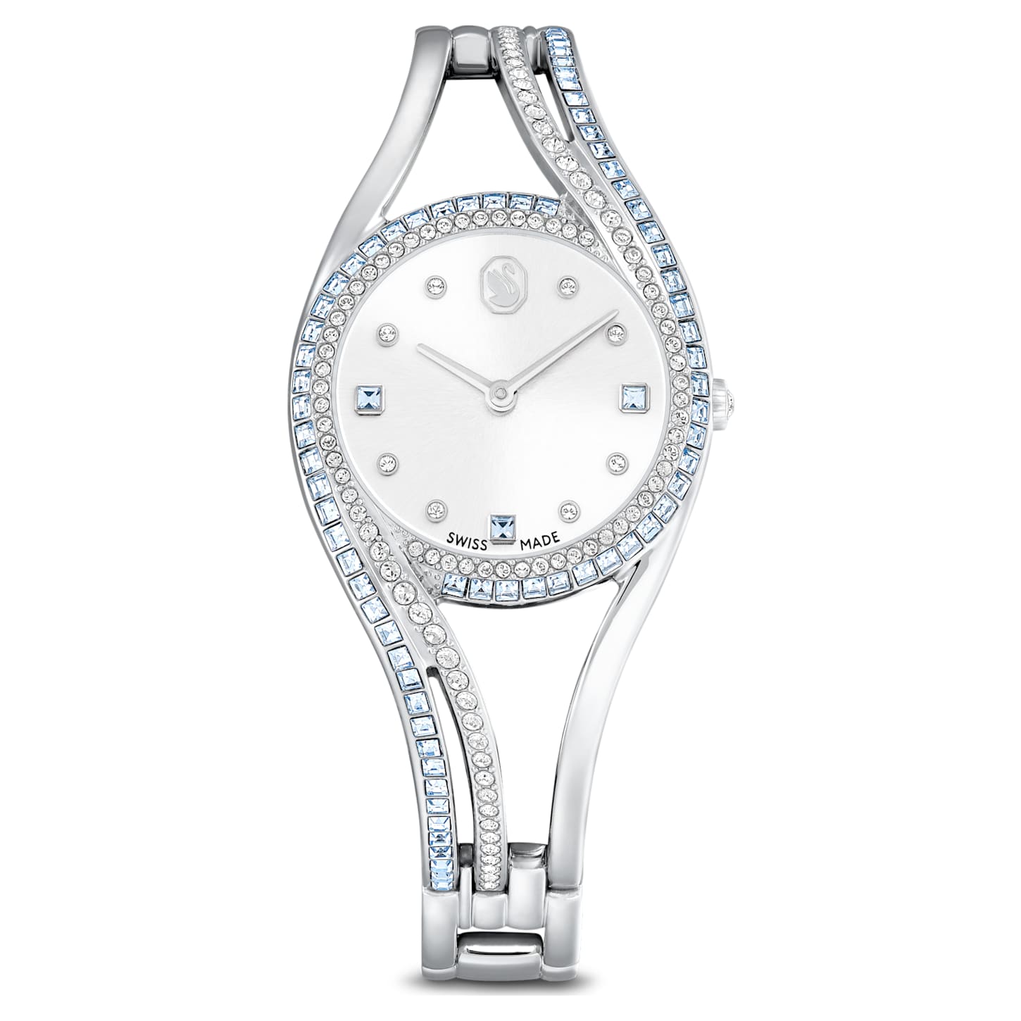 Swarovski Hyperbola bangle watch, Swiss Made, Metal bracelet, Blue, Stainless steel