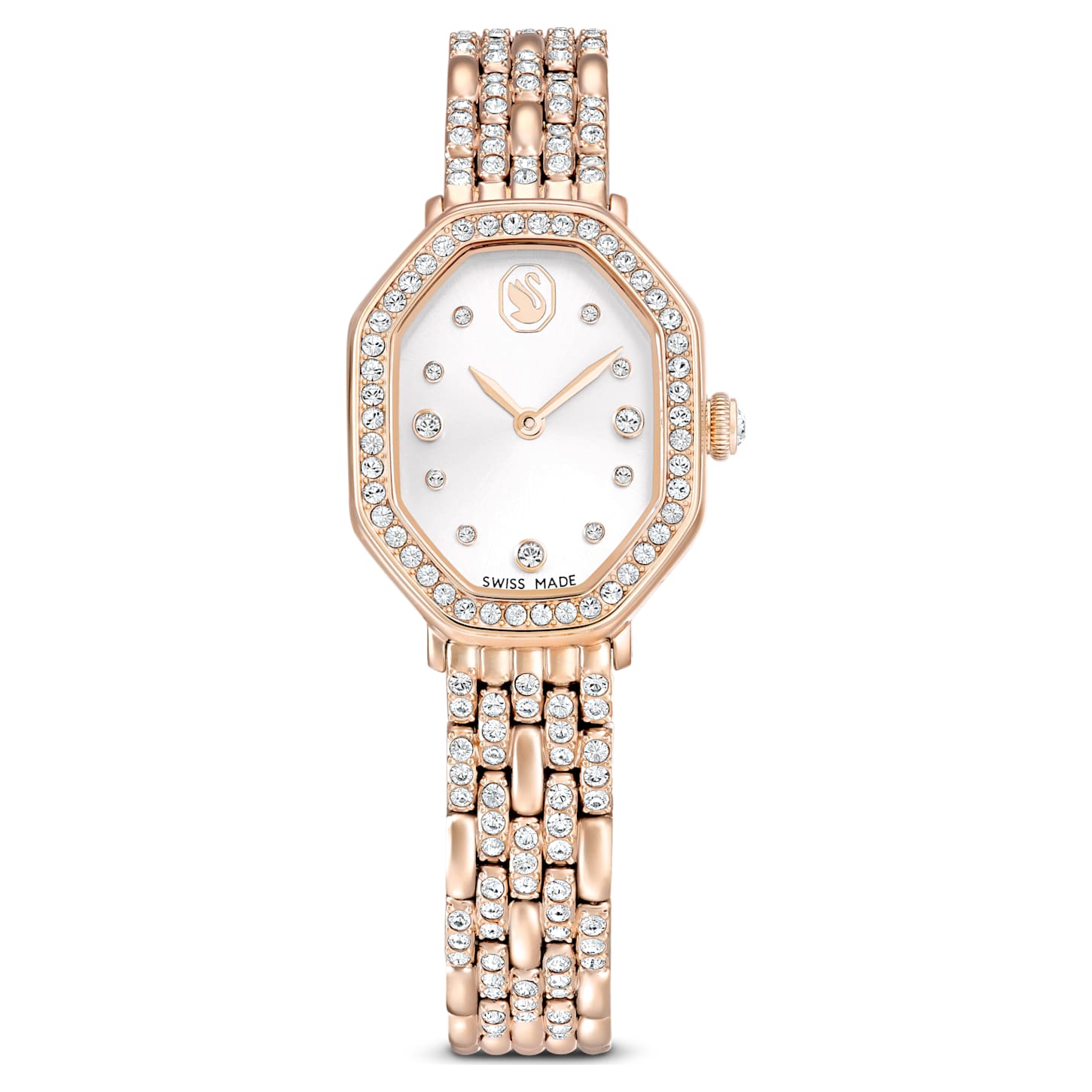 Swarovski Dextera octagon watch, Swiss Made, Metal bracelet, Gold tone, Rose gold-tone finish