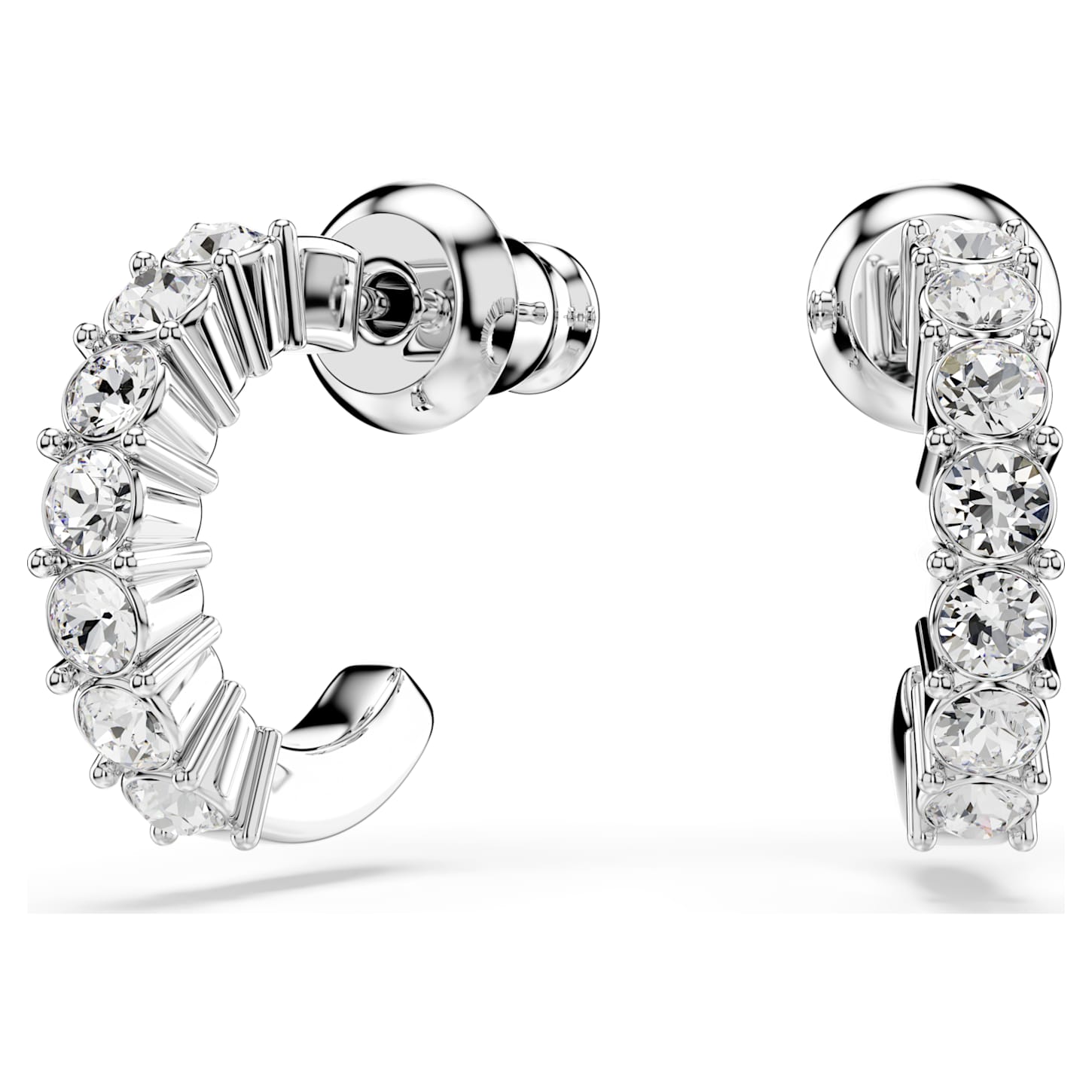 Mini Hoop earrings, Round cut, White, Rhodium plated | Swarovski