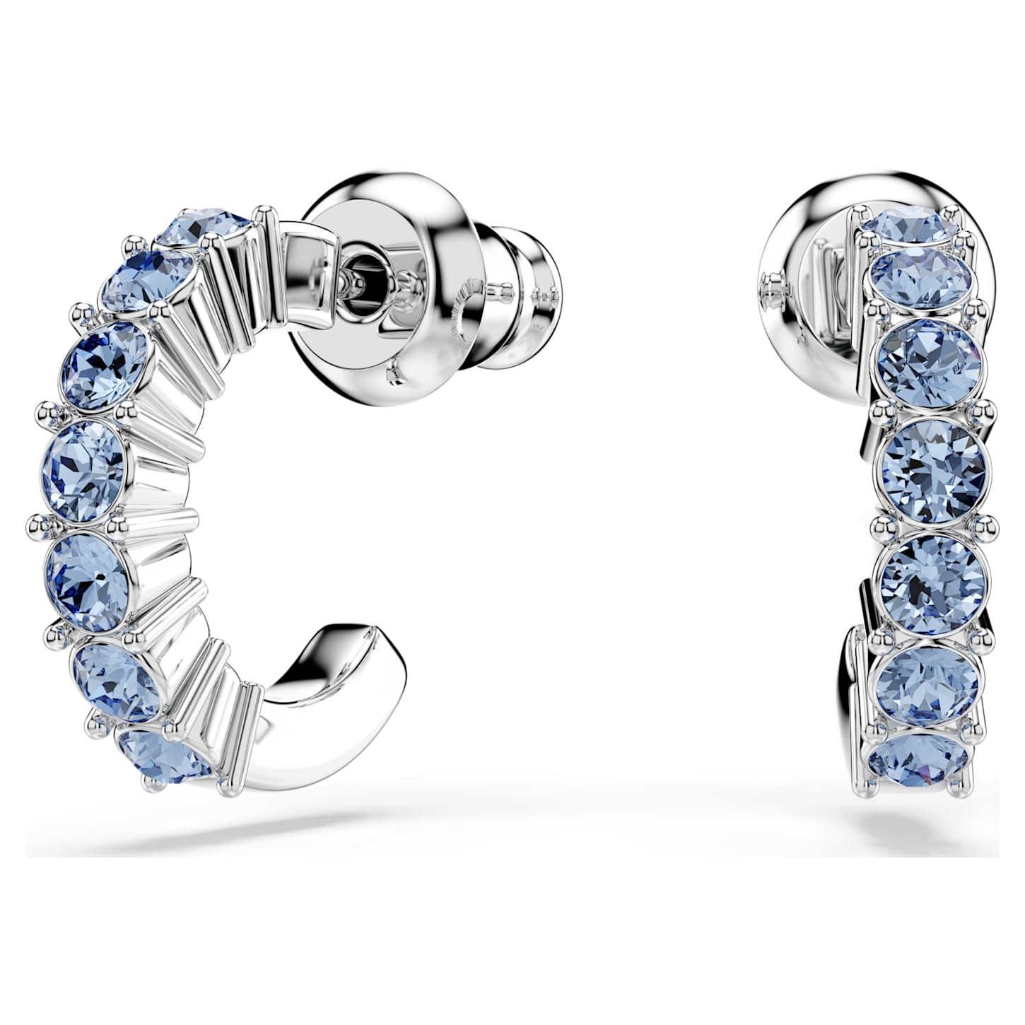 Mini Hoop earrings, Round cut, Blue, Rhodium plated | Swarovski