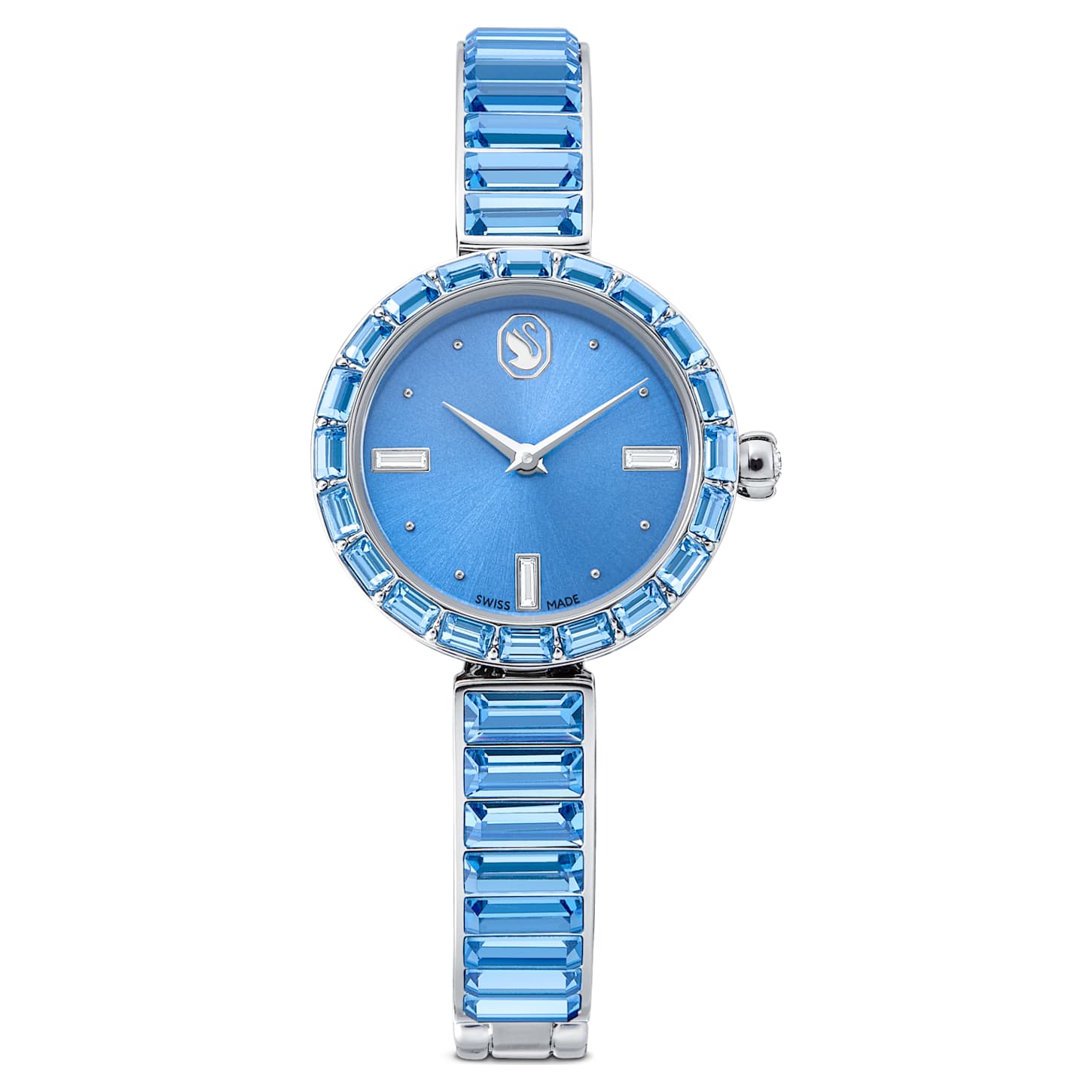 Swarovski Matrix bangle watch, Swiss Made, Crystal bracelet, Blue, Stainless steel