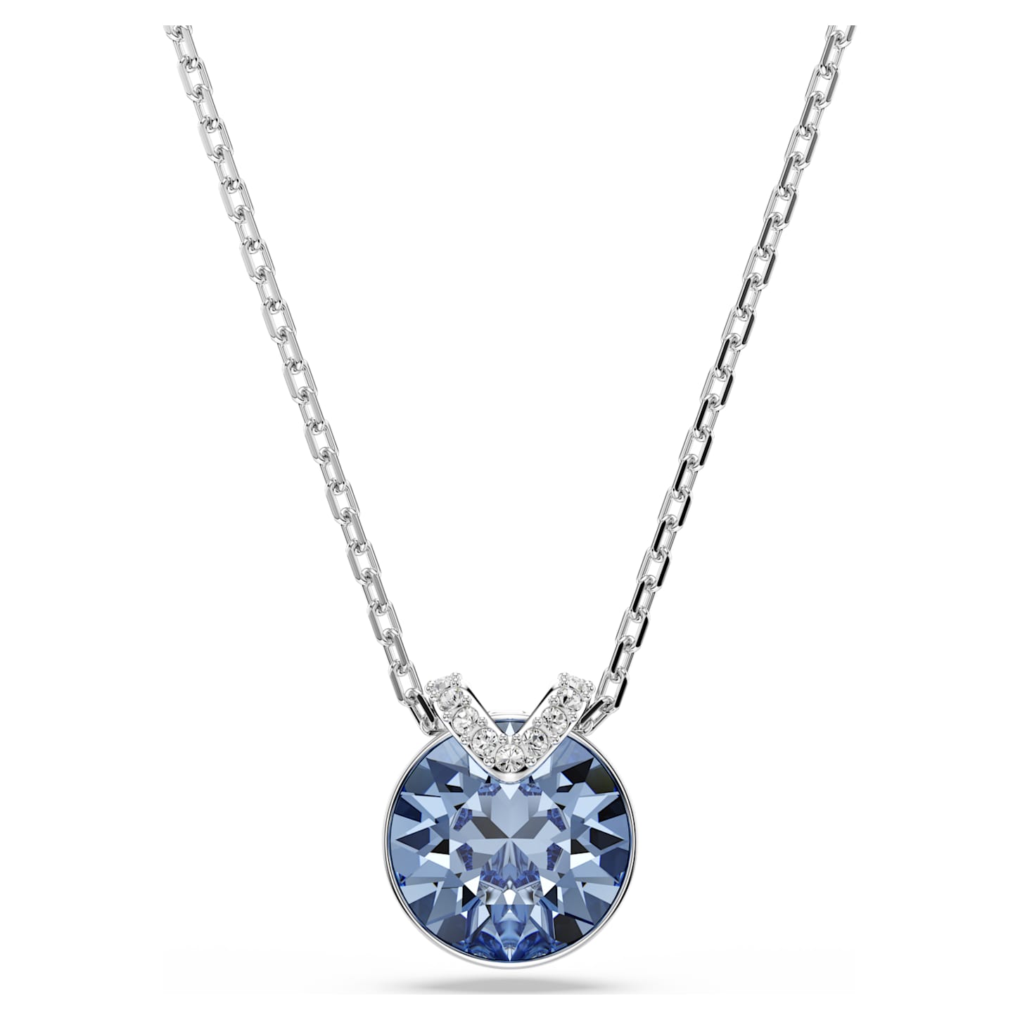 Bella V pendant, Round cut, Blue, Rhodium plated | Swarovski