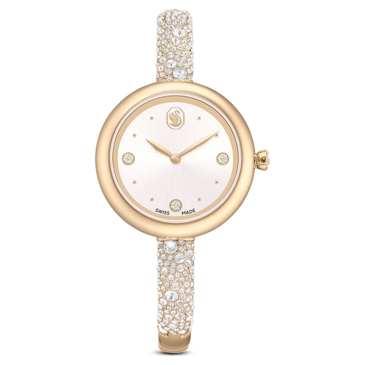 Swarovski Sublima bangle watch, Swiss Made, Metal bracelet, Gold tone, Champagne gold-tone finish