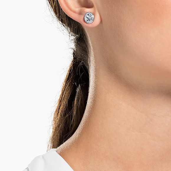 Angelic stud earrings, Round cut, White, Rhodium plated - Swarovski, 1081942