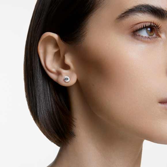 Pendientes de botón Stilla, Talla redonda, Blancos, Baño de rodio - Swarovski, 1800046