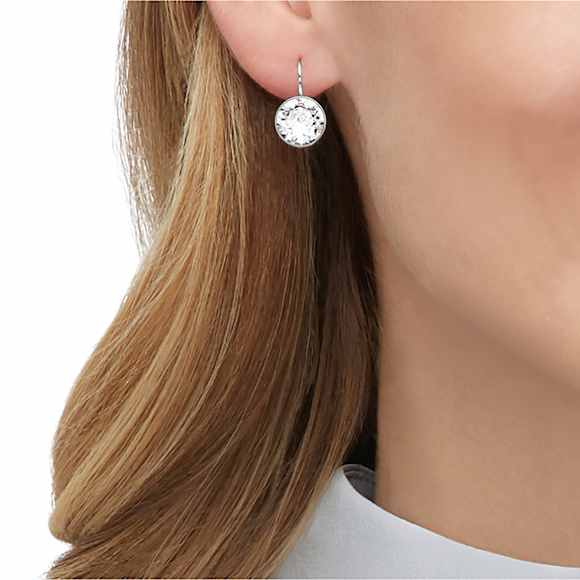 Pendants d'oreilles Bella Mini, Taille ronde, Blanches, Métal rhodié - Swarovski, 5085608