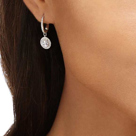 Angelic drop earrings, Round cut, White, Rhodium plated - Swarovski, 5142721