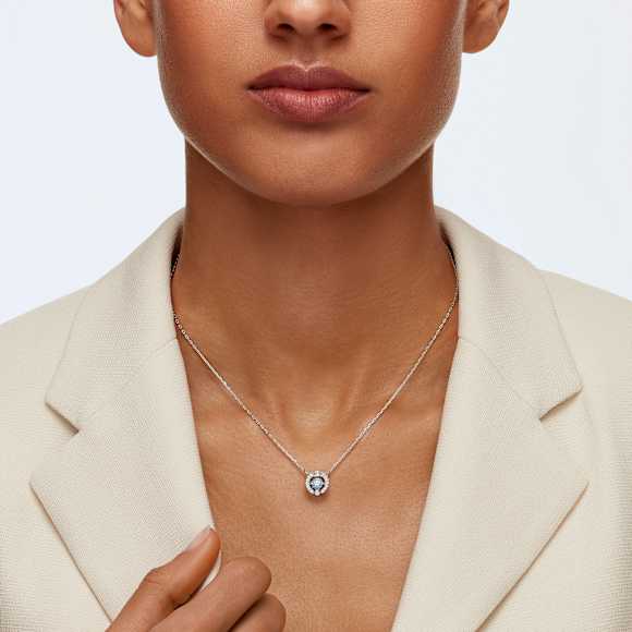 Una necklace, Round cut, Blue, Rhodium plated - Swarovski, 5279425