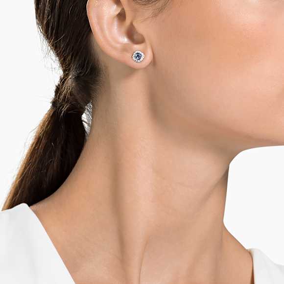Una Angelic stud earrings, Square cut, Blue, Rhodium plated - Swarovski, 5352048