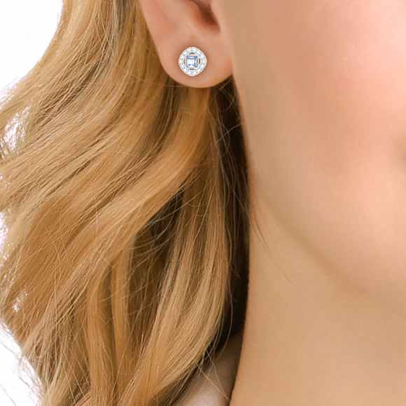Una Angelic stud earrings, Square cut, Blue, Rhodium plated - Swarovski, 5352048