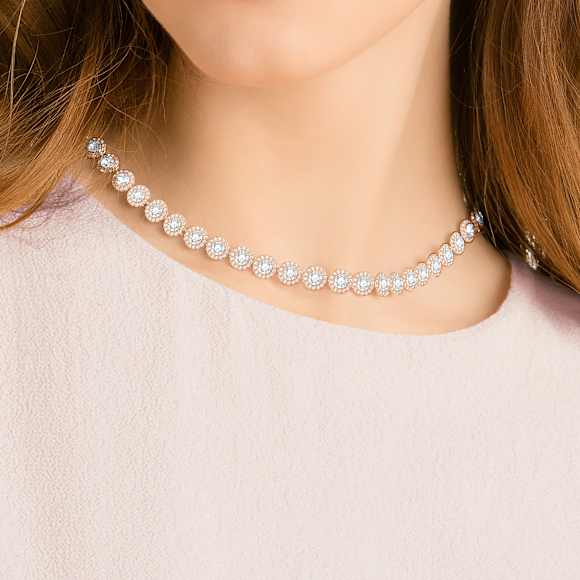 Verižica Una Angelic, Okrogli rez, Srednje velika, Bela, V videzu rožnatega zlata 18K - Swarovski, 5367845