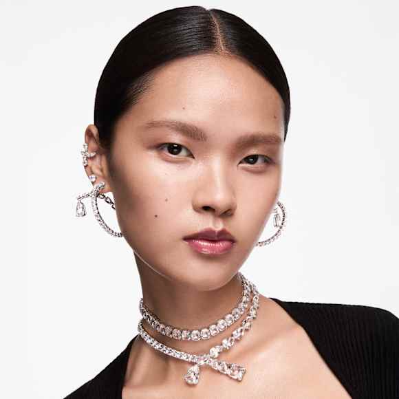 Attract düğme Küpeler, Yuvarlak kesim, Beyaz, Rodyum kaplama - Swarovski, 5408436