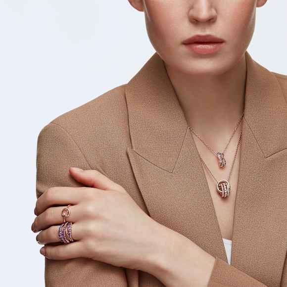 Further Kolye, İç içe geçmiş daireler, Beyaz, Pembe altın rengi kaplama - Swarovski, 5419853