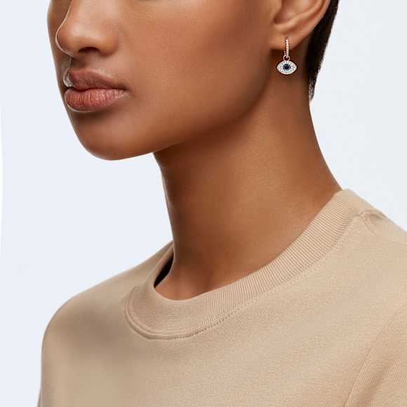 Symbolica hoop earrings, Evil eye, Blue, Rose gold-tone plated - Swarovski, 5425857