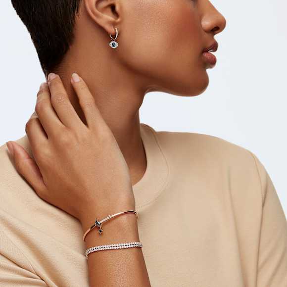 Symbolica hoop earrings, Evil eye, Blue, 18K rose gold finish - Swarovski, 5425857