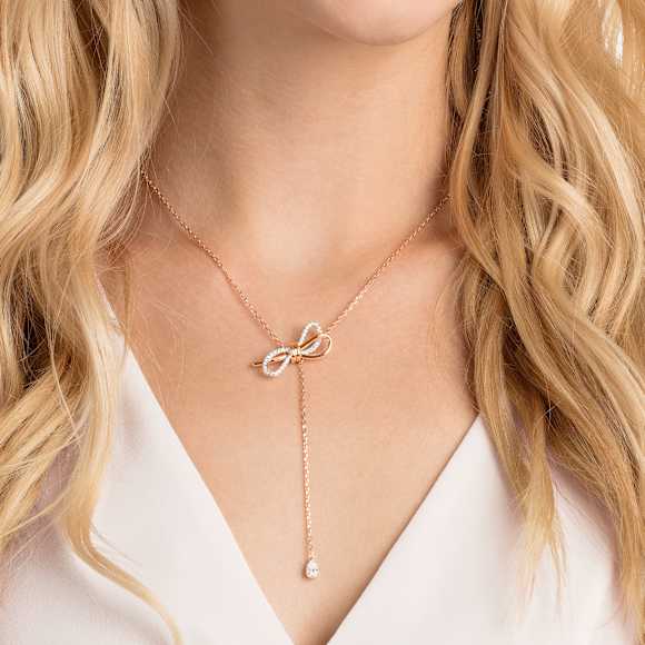 Lifelong Bow สร้อยคอ, โบว์, ขาว, เคลือบโลหะหลากชนิด - Swarovski, 5447082