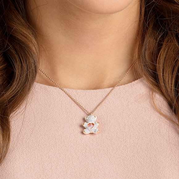 Teddy pendant, Bear, White, Rose gold-tone plated - Swarovski, 5452026