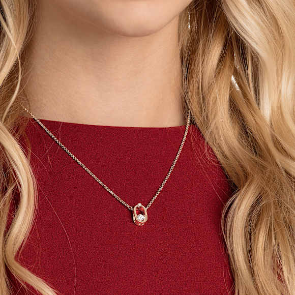 Colar Una, Lapidação redonda, Modelo oval, Branco, Lacado a rosa dourado - Swarovski, 5468084