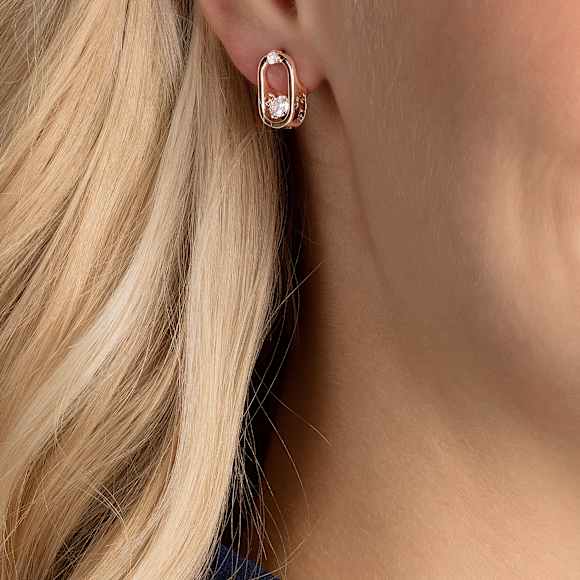 Una 스터드 이어링, 라운드 컷, 오벌 쉐입, 화이트, 18K 로즈 골드 피니시 - Swarovski, 5468118