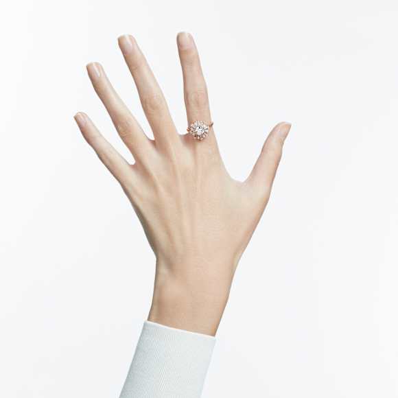 Bague Idyllia, Tailles variées, Soleil, Blanche, Placage de ton or rosé - Swarovski, 5474917