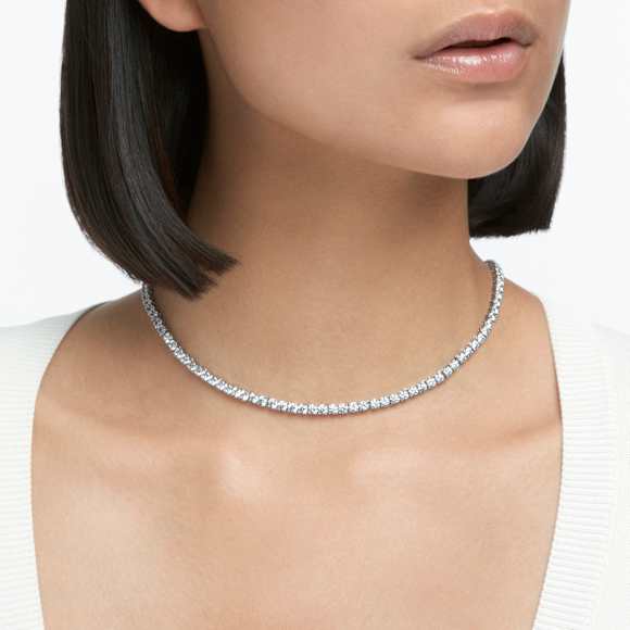 Collana Matrix Tennis, Taglio Round, Bianca, Placcato rodio - Swarovski, 5494605