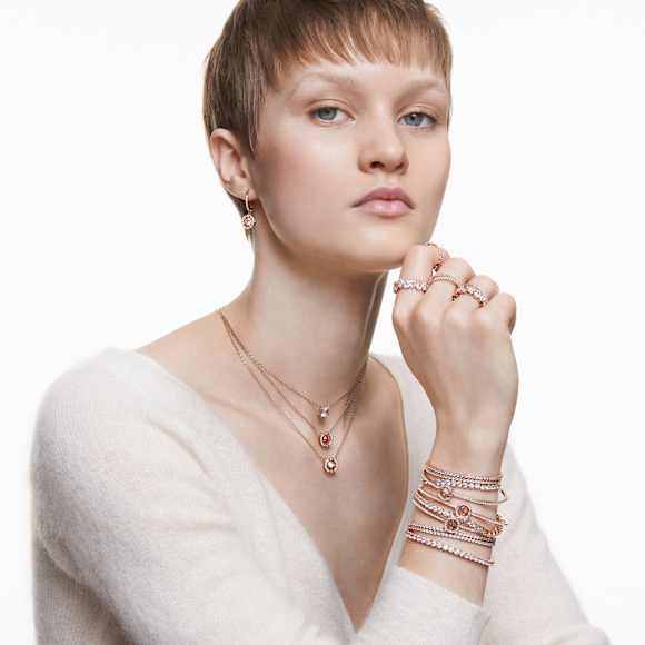 Brincos compridos Una, Lapidação redonda, Branco, Acabamento em ouro rosa de 18 quilates - Swarovski, 5504753