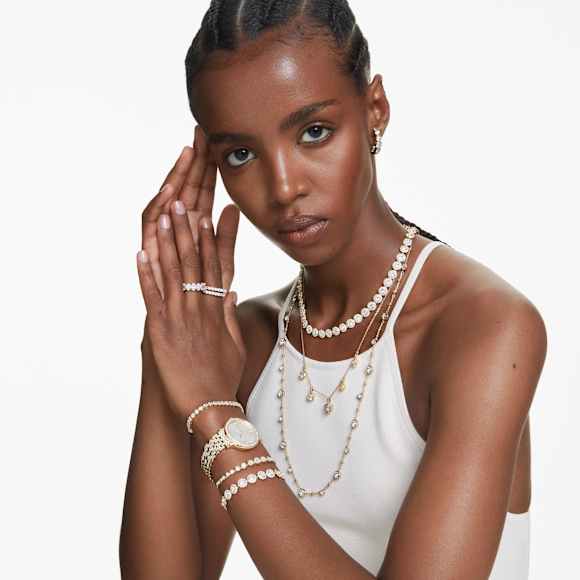 Pulsera Tennis Angelic, Talla redonda, Pavé, Mediana, Blanca, Baño tono oro - Swarovski, 5505469