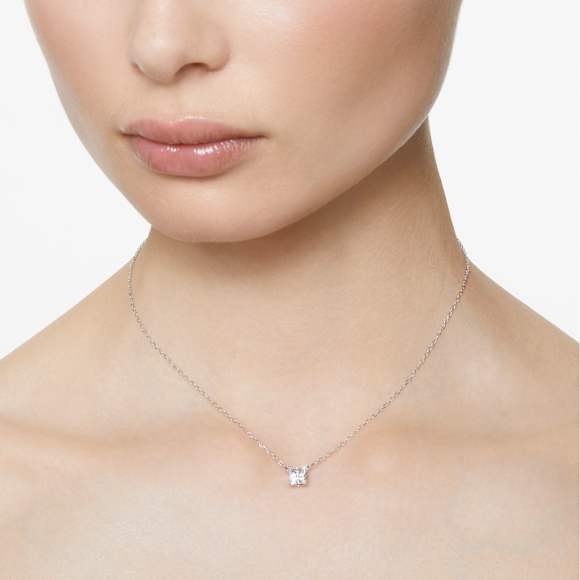 Stilla Attract necklace, Square cut, White, Rhodium plated - Swarovski, 5510696