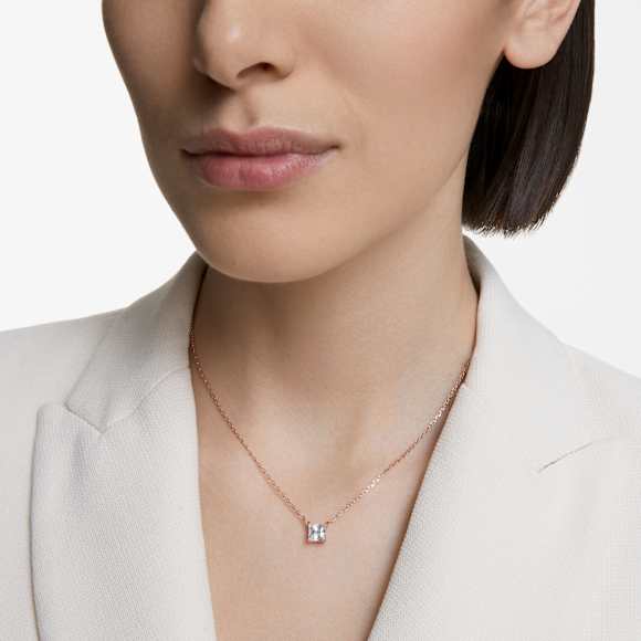 Stilla Attract Kolye, Kare kesim, Beyaz, Pembe altın rengi kaplama - Swarovski, 5510698