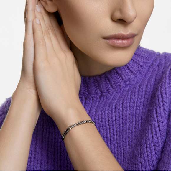 Pulsera Matrix Tennis, Talla redonda, Gris, Baño de rutenio - Swarovski, 5514655