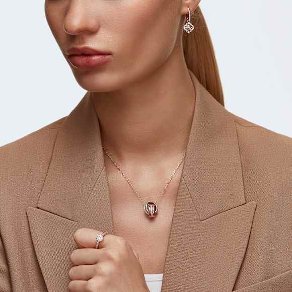 Viseči uhani Una, Deteljica, Roza, Prevleka rožnato zlatega odtenka - Swarovski, 5516477