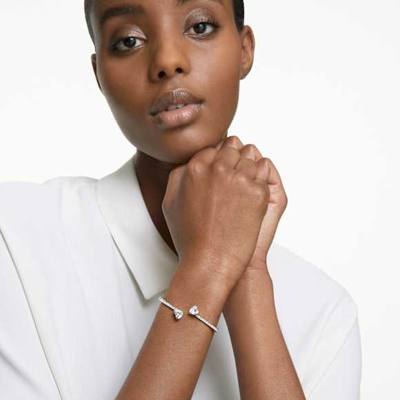 Obročasta zapestnica Mesmera Attract, Srce, Bela, Prevleka iz rodija - Swarovski, 5518814