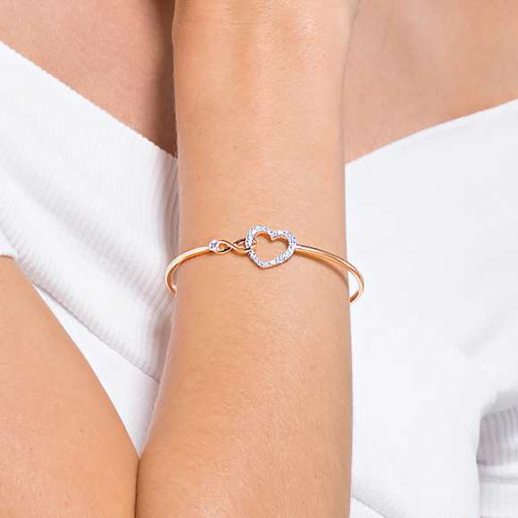 Swarovski Infinity bangle, Infinity and heart, White, Mixed metal finish - Swarovski, 5518869