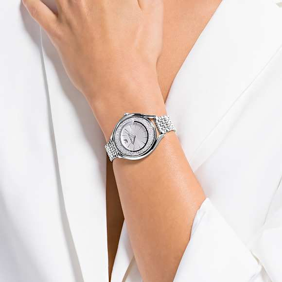 Crystalline Aura Uhr, Schweizer Produktion, Metallarmband, Silberfarben, Edelstahl - Swarovski, 5519462